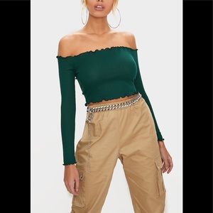 Emerald Green Frill Edge Crop Top